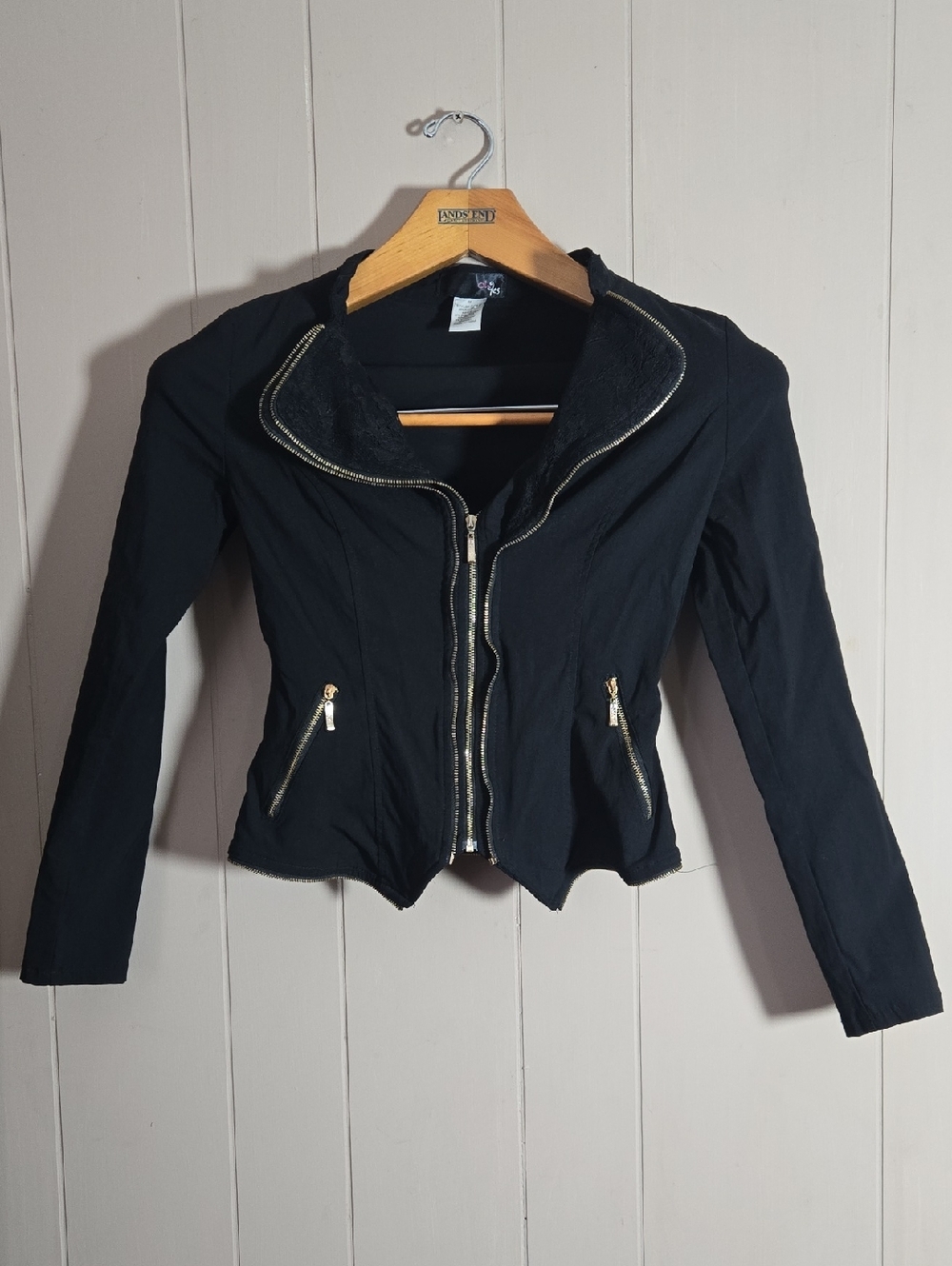 Oh Yes Black Women's Zip-Front Jacket with Gold Trim Medium